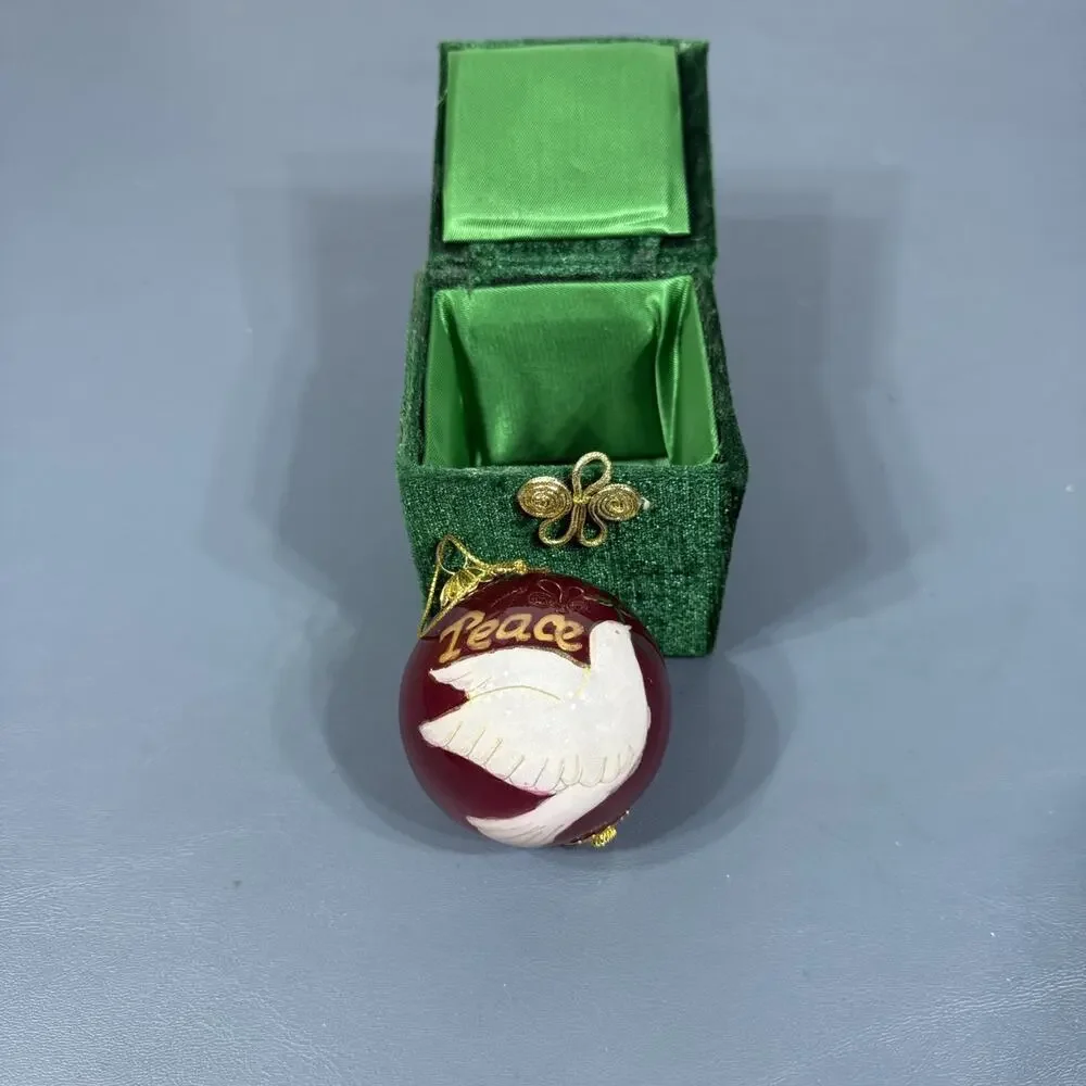 Pier 1 Li Bien Christmas Ornament PEACE Red Ball White Dove 2012 with Box 2 3/4”